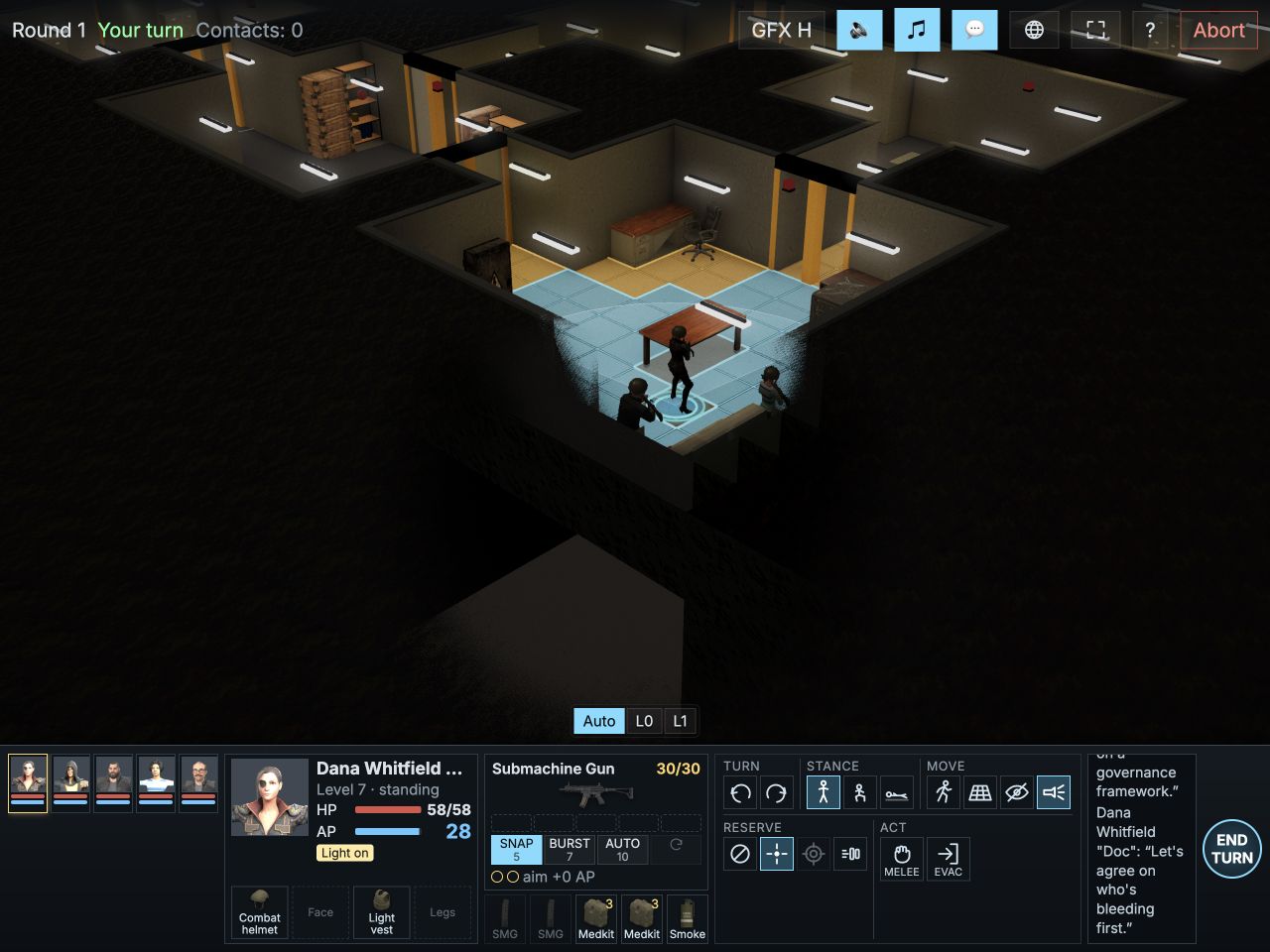Gameplay asli UFFFO di dalam bunker, dengan regu dan kontrol taktis terlihat.